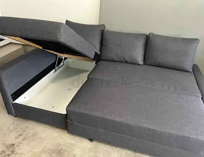 Gray L-shaped Storage Sofa Bed - Corner Sofa with Ottoman