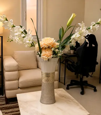 Tall Decorative Floor Vase with Artificial Flower Arrangement