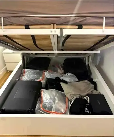 Ikea king size hydraulic storage bed with mattress