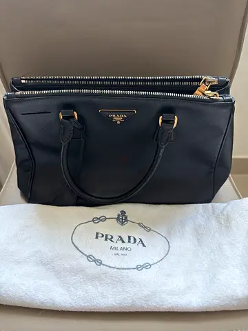 Prada Galleria Saffiano black leather tote bag medium with dust cover