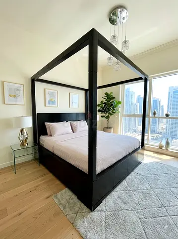 Stunning Marina Home Black Canopy/4-Poster King Bed + Pillow-Top Mattress