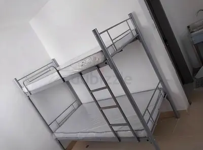Metal Bunk Bed (Double Bottom, Single Top) with Mattresses 90X190 CM