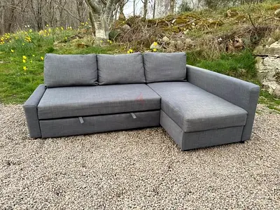 Grey L-Shaped Sofa Bed with Pull Out Section