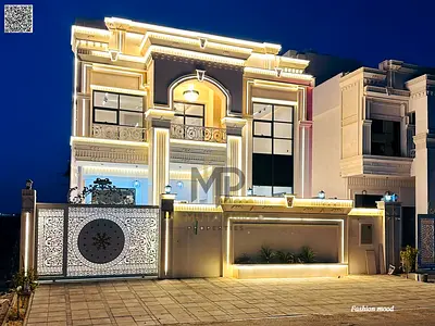 )classic design) Villa for sale| ajman| al helio1 area| 5 master rooms, majlis, hall, maid room, roof|freehold |0 registration fees| negotiable price.