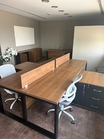 **COMPLETE EXECUTIVE OFFICE FURNITURE SET – DESKS, 4\-PERSON WORKSTATION & STORAGE**