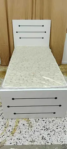 Single white bed frame with mattress 90x190 cm
