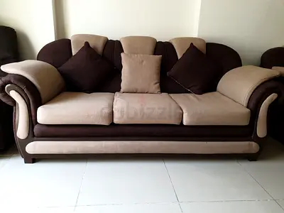 3-Seater Wooden Sofa + 2 Chairs with Cushions