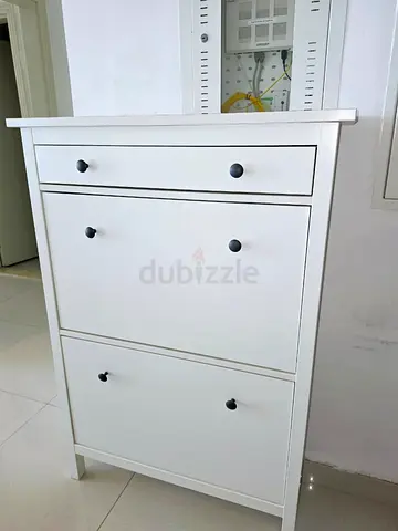 White Wooden Shoe Cabinet with Drawers - Compact Storage