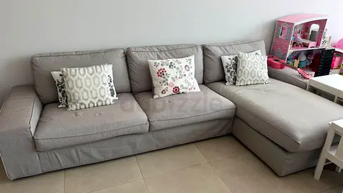 IKEA Kivik 4 seater light grey L-shaped sofa with chaise lounge