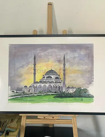 Original Watercolor Painting of a Mosque (Framed)