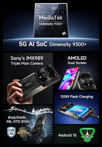 Ulefone Armor 28 Ultra 5G AI Rugged Phone, 32GB+1TB/2TB Expansion, MTK Dimensity 9300+ 12-Core, 6.67