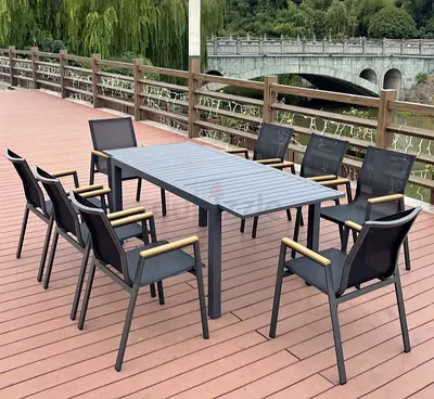 8-Seater Outdoor Dining Table Set with Aluminium Frame and Sling Chairs
