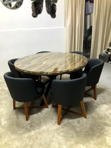 Marina home Solid Wood Round Dining Table with Six chairs