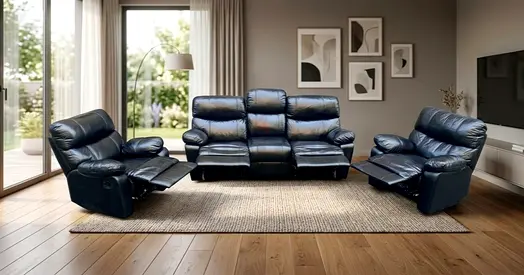 Leather 3-Seater Recliner Sofa with 2 Recliner Armchairs - Good Condition