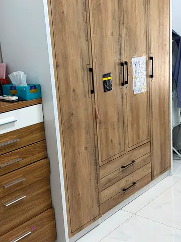 3-Door Wooden Wardrobe with Drawers - Good Condition