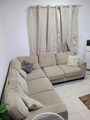 Beige L-shaped Fabric Sofa - Comfortable 3+2 Seater Set