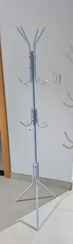 White Metal Free-Standing Coat Rack with Multiple Hooks
