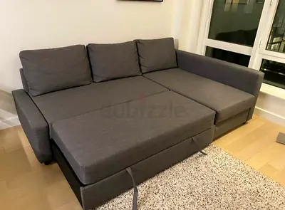 Comfortable Gray L-Shaped Sofa Bed with storage