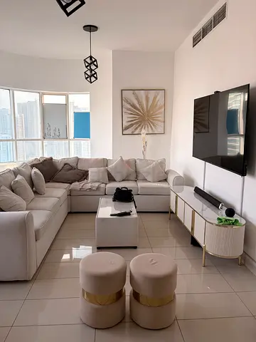 URGENT SALE White L-shaped sectional sofa with ottomans - good condition- no damages