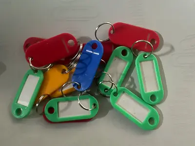 Lot of plastic key label tags — assorted colors, used