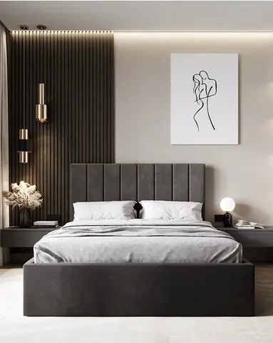 Modern upholstered queen size bed with storage including mattress