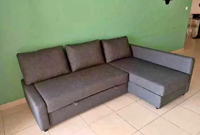 Gray L-shaped Sofa with Storage — Good Condition