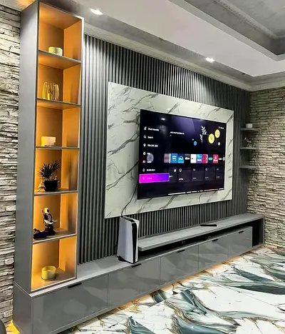Custom Modern TV Wall Unit with LED Lights | Luxury Media Center Dubai