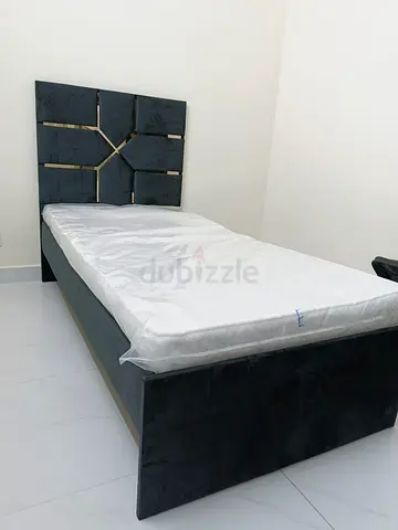 Single Bed Frame with Headboard and Mattress - Dark Grey Size 90x190