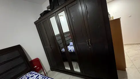 Dark Wood 6 -Door Wardrobe with Mirror - Good Condition, Bed , Dresser Side tables Full bed room set
