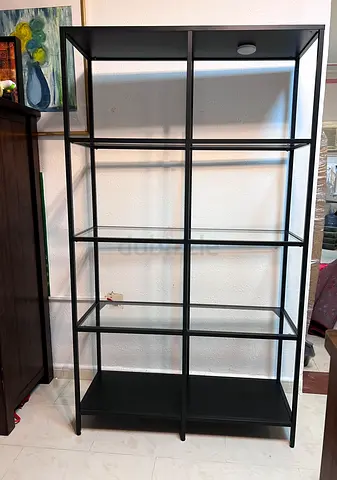 Modern Black Metal and Glass Bookshelf / Display Shelf