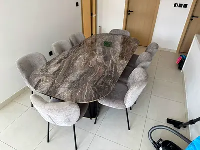 Available high quality pan home dining table with 8 chairs