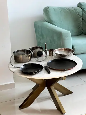Set of used frying pans and saucepans - various sizes