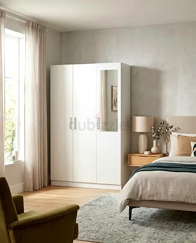 White 3-Door Wardrobe with Mirror - excellent condition
