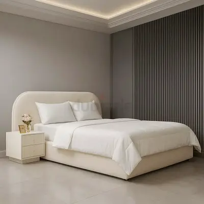 Soft round corner off white boucle double bed