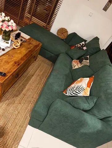 Green 3-seater L-shape Chaise Sofa (260cm) - Wooden Legs, Right-side Chaise