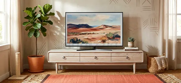 Wooden low TV console / entertainment unit - light oak finish