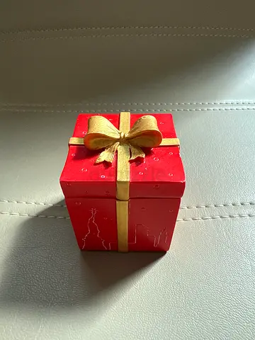 NEW YORK - Small Red Decorative Snowglobe / Gift Box with Gold Bow - Collectible Ornament