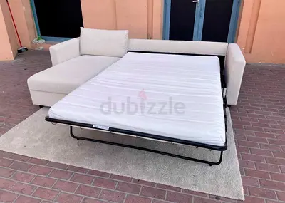 Modern Beige L-Shape Sofa Bed with Pull Out Mattress