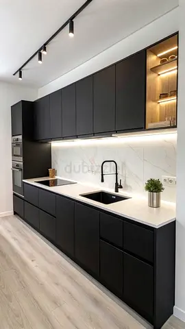 Modern Matte Black Kitchen Cabinet Set