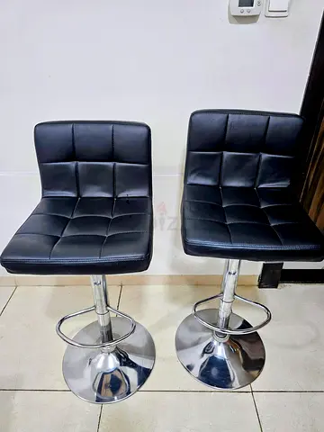 Set of 2 Black Adjustable Bar Stools with Chrome Base