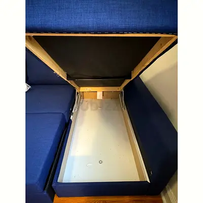 Blue Fabric Storage Sofa bed - Single Section with Underseat Compartment