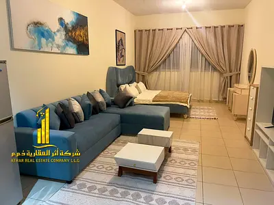 VIP studio with semi-detached kitchen and open view, furnished, for monthly rent in Ajman - Al Rashidiya 3 - Ajman One Towers