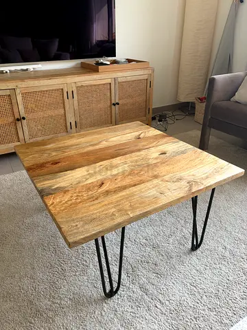Solid mango Wood Coffee Table with Black Hairpin Legs - Rustic Finish