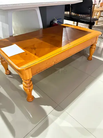 Solid Pine Wood Coffee Table with Turned Legs - Light Finish