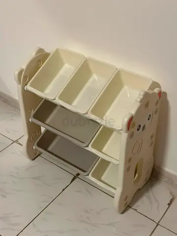 Kids Multi-Bin Toy Organizer Shelf - Cute Bear Design, White