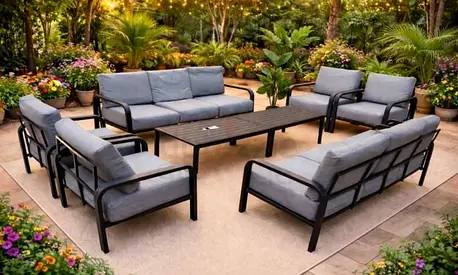 8-piece Outdoor Patio Sofa Set with Coffee Table — aluminium Frame, Grey Cushions