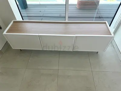 White Low Sideboard / TV Console with Three Doors — Good Condition