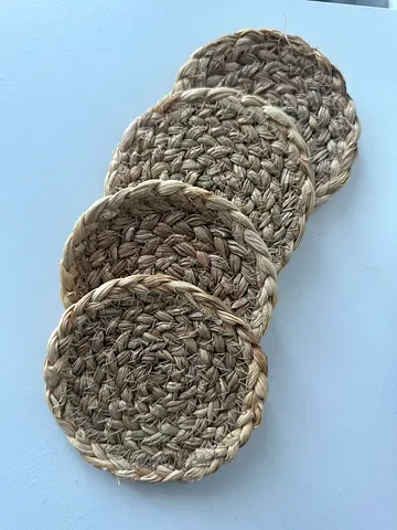 Handmade woven straw coasters (set of 4) - natural fiber