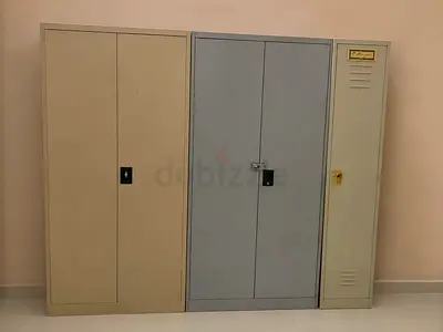 Set of 3 Metal Storage Lockers / Wardrobes - Beige, Grey, Slim Locker