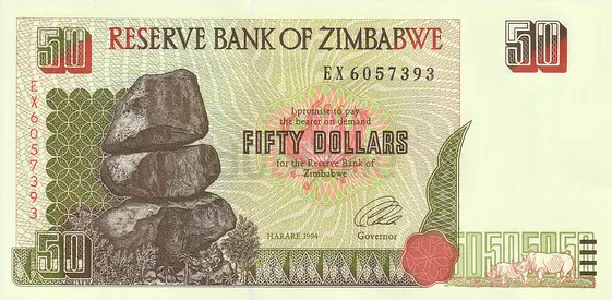 ZIMBABWE 50 DOLLARS BANKNOTE 1994